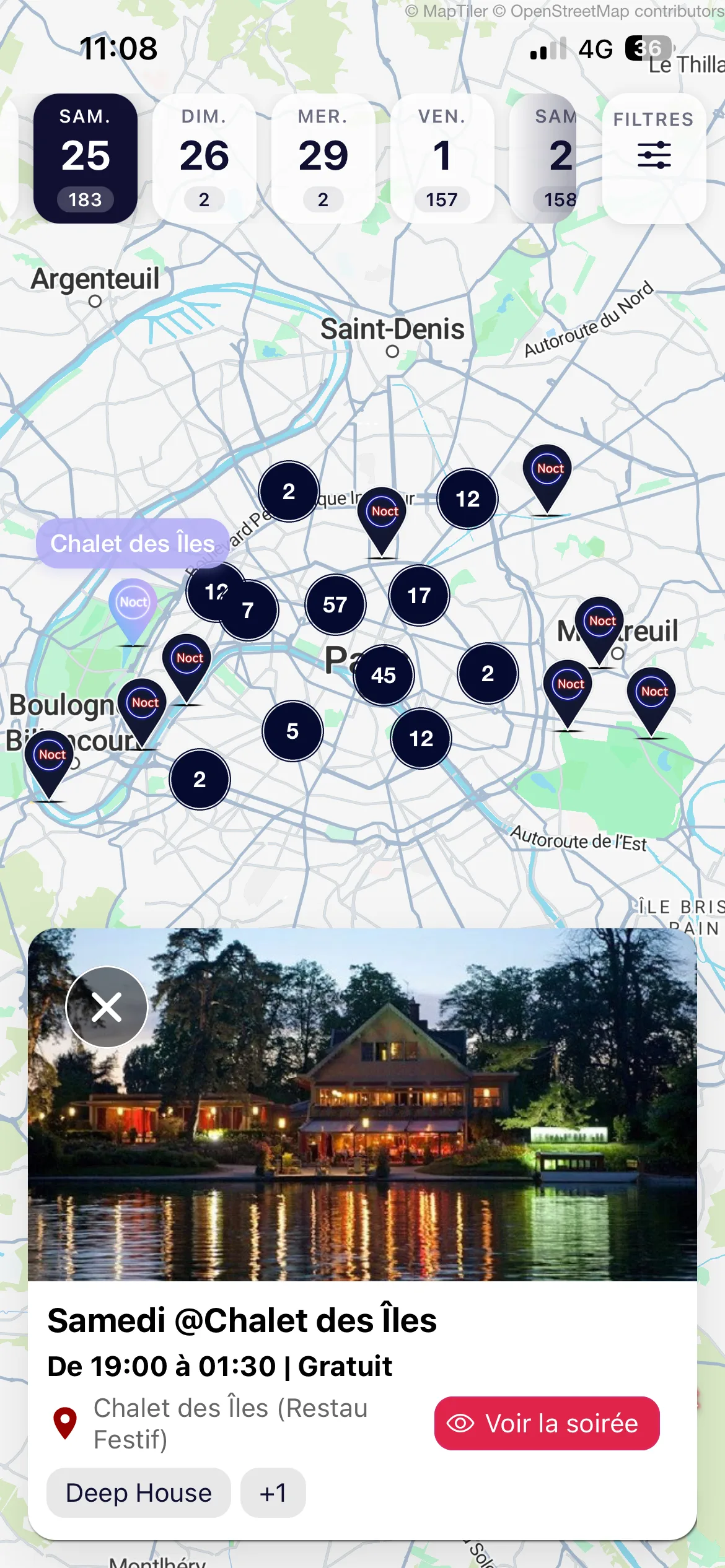 Aperçu de l'application Noctambules